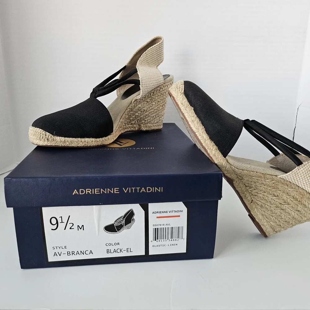 Adrienne Vittadini Black and Beige Espadrille Sandals size 9.5 - Picture 8 of 8